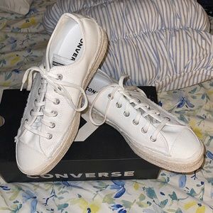 Converse All Star 10 White Canvas Espadrille Low Shoes one little mark see pic.